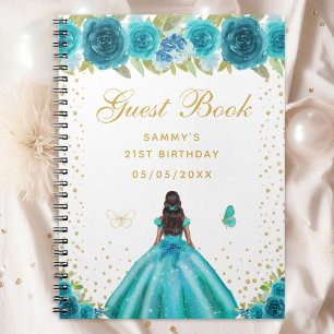 Turquoise Floral Dark Skin Princess Livre d'or