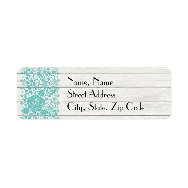 Turquoise Floral et Étiquette de adresse de bois (Devant)
