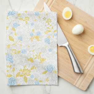 Turquoise Floral Flower Seamless Pattern Kitchen Towel