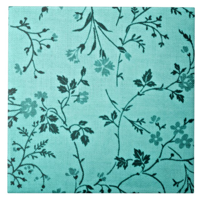 Turquoise floral pattern tile (Front)