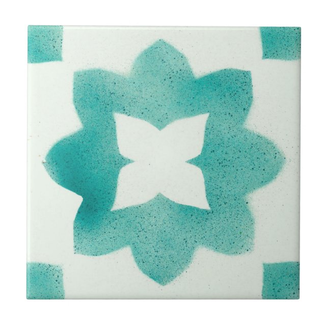 Turquoise Floral Pattern Tile (Front)