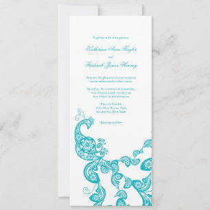 Turquoise Floral Peacock Chic Wedding Invitation 2
