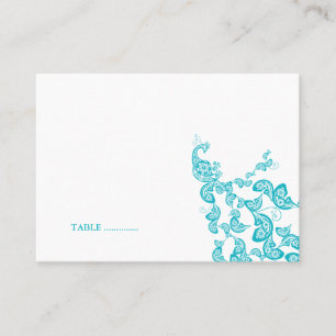 Turquoise Floral Peacock (R) Custom Place Card