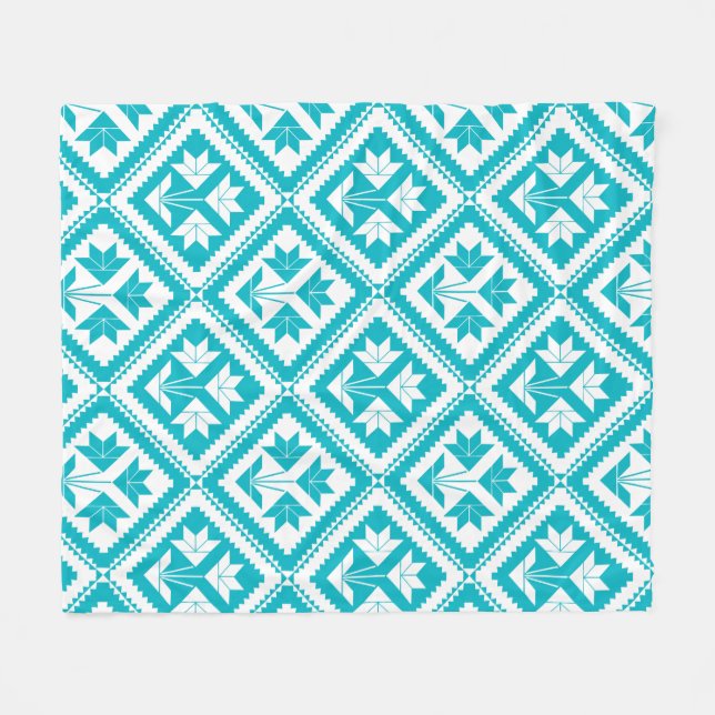 Turquoise Floral Quilt Fleece Blanket (Front (Horizontal))
