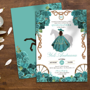 Turquoise Floral Rose Rustic Western Quinceanera Invitation