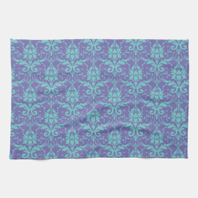 Turquoise Floral sur violet 2 Plats Serviette à ma (Horizontal)