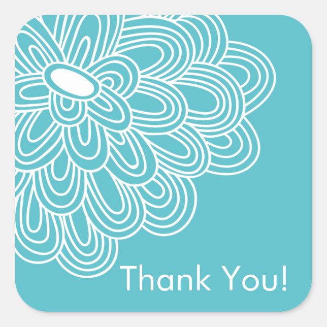 Turquoise Floral Thank You Bridal Shower Favour Square Sticker (Front)
