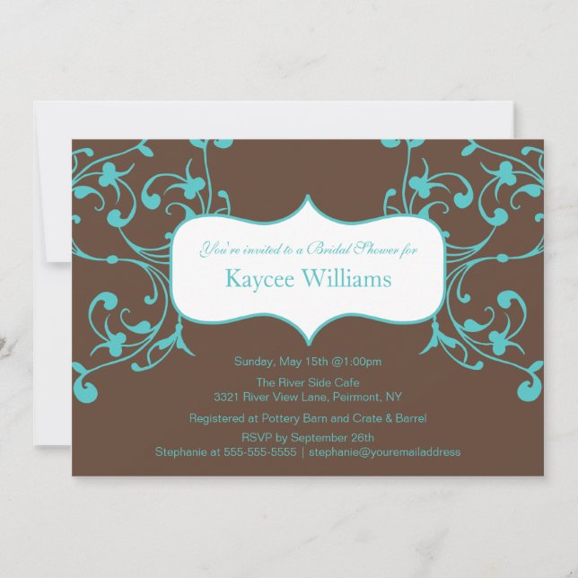 Turquoise Flourish Bridal Shower Invitation (Front)