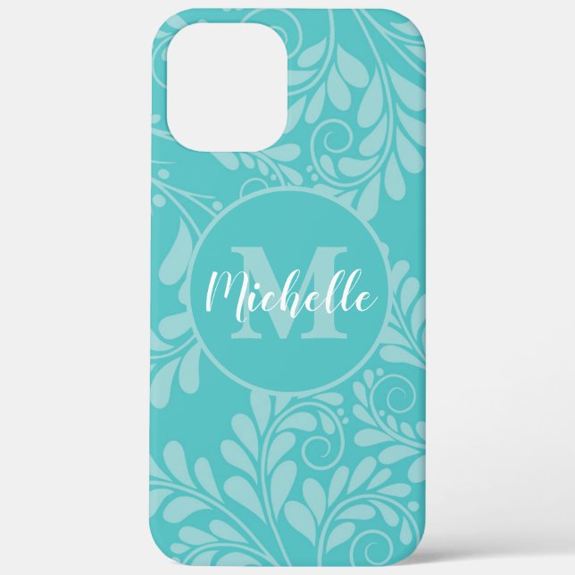 Turquoise Flourish Case with Initial & Name (Back)
