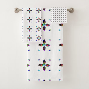 Turquoise Flower Colour Art Illustration Bath Towel Set