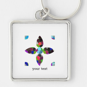 Turquoise Flower Colour Art Illustration Keychain
