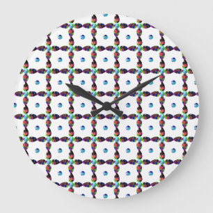 Turquoise Flower Colour Art Illustration Large Clock