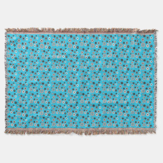 Turquoise flower power daisies with black and grey throw blanket