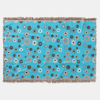Turquoise flower power large daisies with black throw blanket
