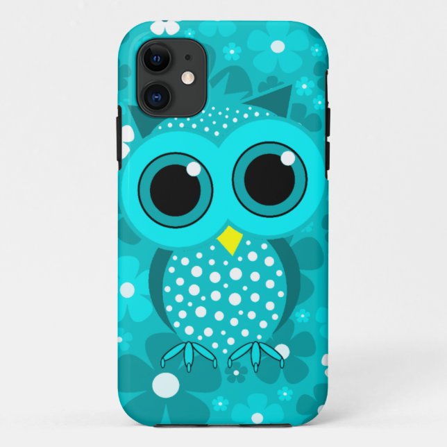 turquoise flowers and cute owl Case-Mate iPhone case (Back)