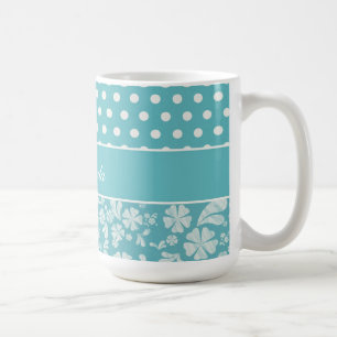 Turquoise Flowers and Polka Dots Coffee Mug