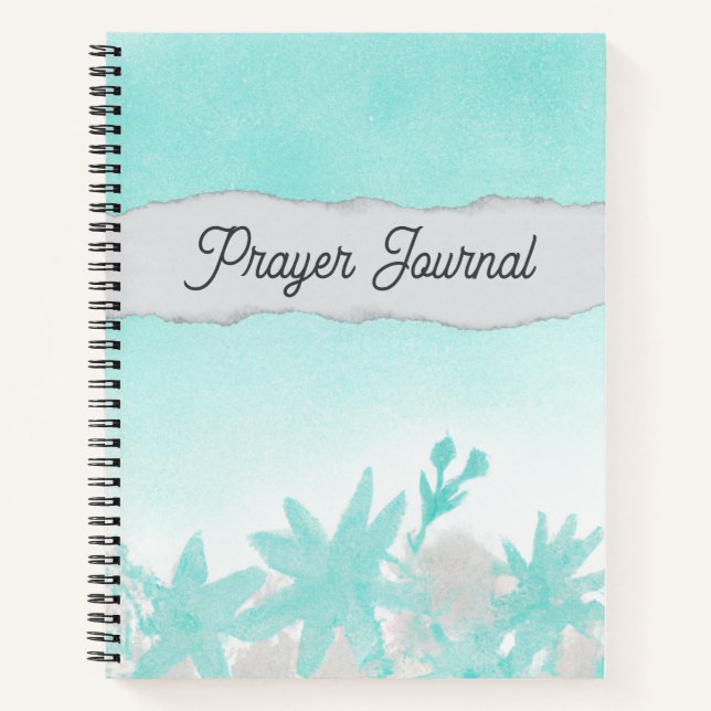 Turquoise Flowers and Torn Paper Prayer Notebook (Front)