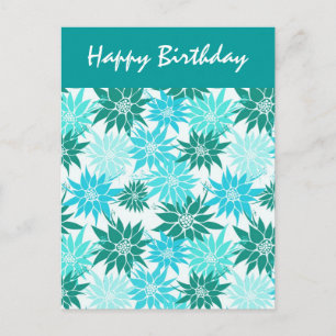 Turquoise Flowers Birthday Postcard
