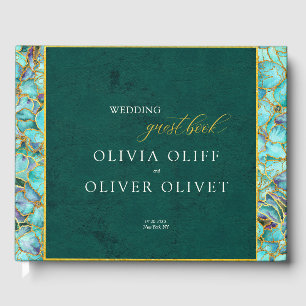 Turquoise Flowers Emerald Wedding  Guest Book