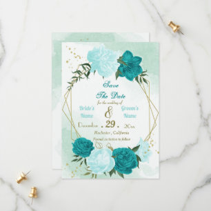 turquoise flowers green leaves save the date