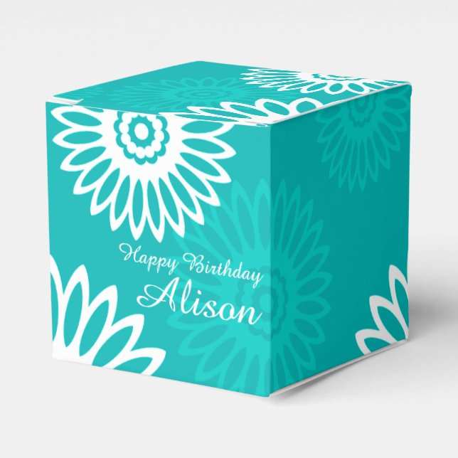 Turquoise flowers Happy Birthday Name Favorbox Favor Box (Front Side)