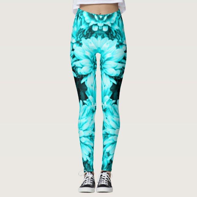 Turquoise Flowers Leggings (Front)