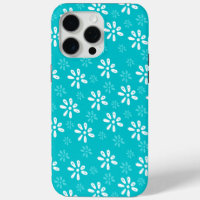 Turquoise Flowers Pattern iPhone 15 Pro Max Case