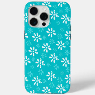 Turquoise Flowers Pattern iPhone 15 Pro Max Case