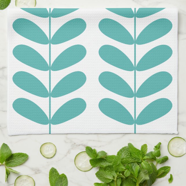 Turquoise Flowers Retro Mid Century Hand Towel (Folded)