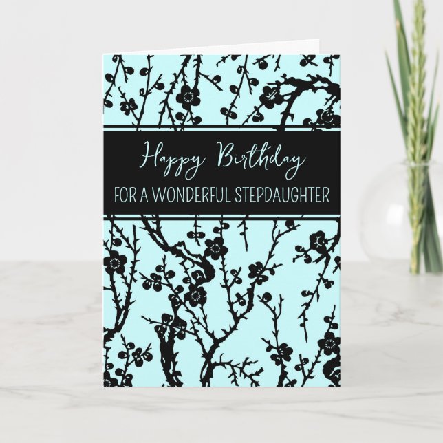 Turquoise Flowers Stepdaughter Birthday Card (Front)