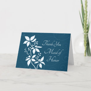 Turquoise Flowers Thank You Maid of Honour Card
