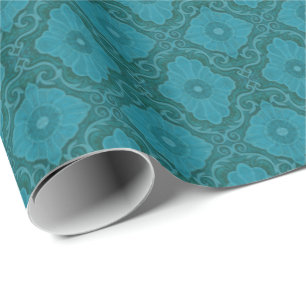 "Turquoise flowers" vintage arabesque pattern Wrapping Paper