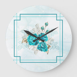 Turquoise Flowers Wall Clock