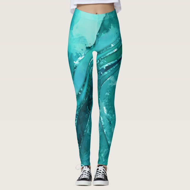 Turquoise Flowing Abstract palette Leggings (Front)