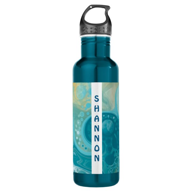 Turquoise Fluid Art Marble Personalized   710 Ml Water Bottle (Front)