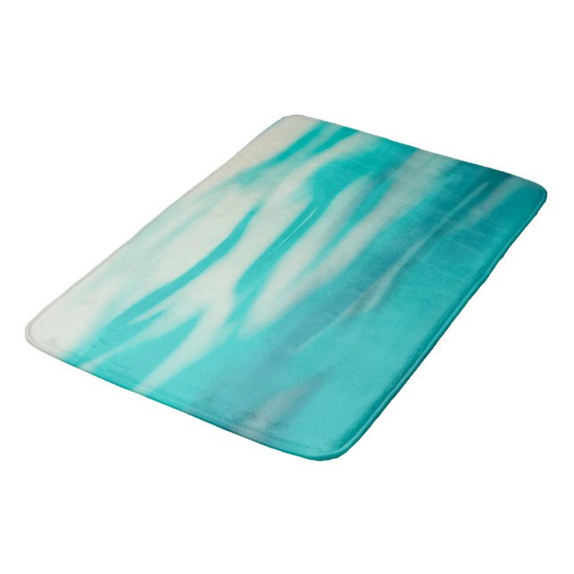 Turquoise Fluid Wavy Watercolor Painting Abstract Bath Mat (Angled)