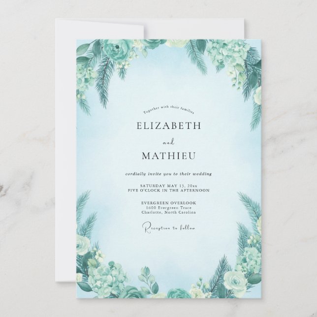 Turquoise Foliage Eucalyptus Wedding Invitation (Front)