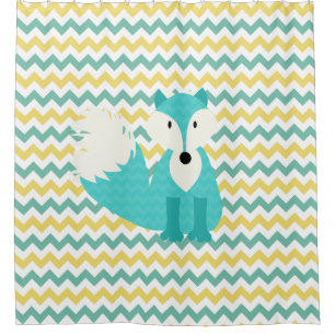 Turquoise Fox on Teal and Yellow Chevron Stripes