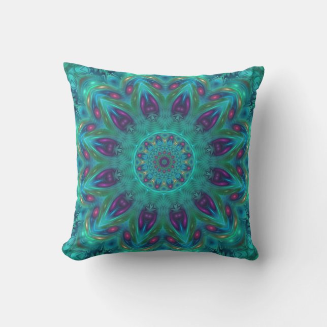Turquoise Fractal Art Throw Pillow (Front)