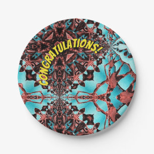 Turquoise Fractal Star Blast Congratulations Paper Plate