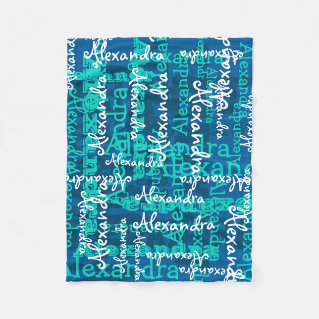 Turquoise Frozen Ice Blue Girls Name Collage Fleece Blanket (Front)