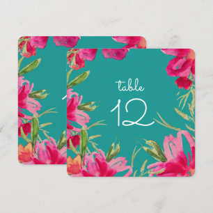 Turquoise Fuchsia Floral Table Number Cards