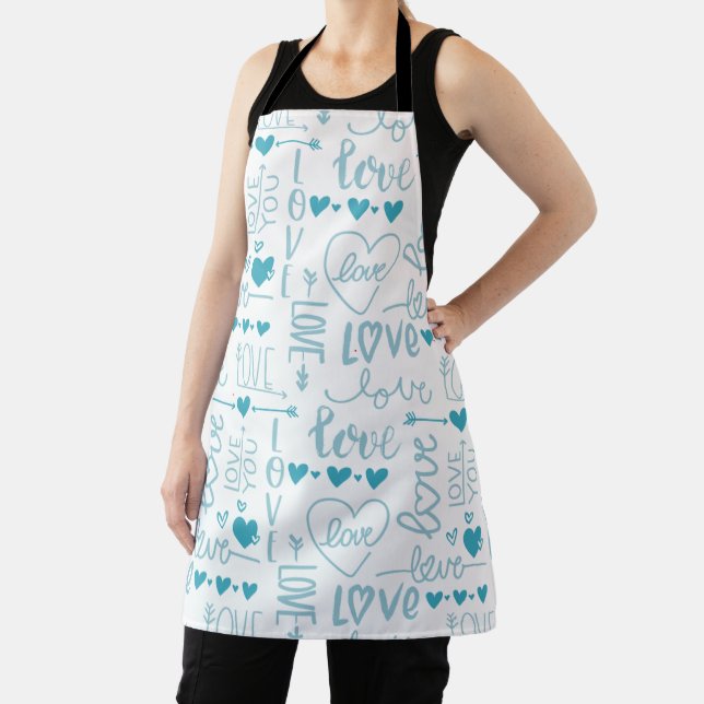 Turquoise Fun and Modern Love and Hearts Apron (Insitu)