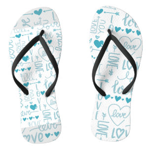 Turquoise Fun and Modern Love and Hearts Flip Flops