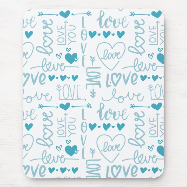 Turquoise Fun and Modern Love and Hearts Mouse Pad (Front)