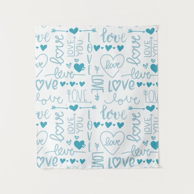 Turquoise Fun and Modern Love and Hearts Tapestry (Front)