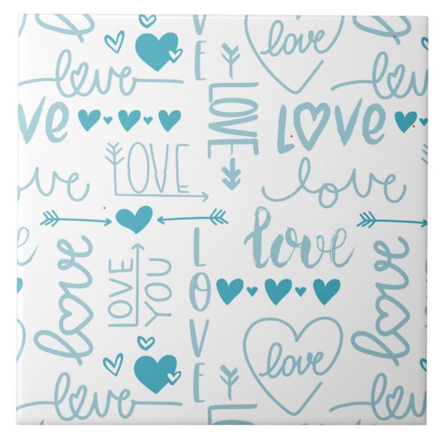 Turquoise Fun and Modern Love and Hearts Tile (Front)