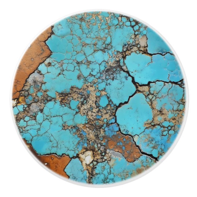 Turquoise Gem Pattern Ceramic Knob (Front)