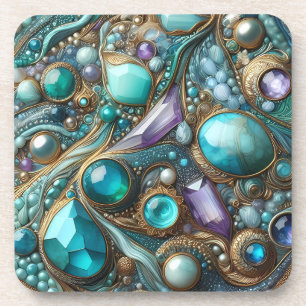 Turquoise Gemstone Cork Back Coasters Set of 6