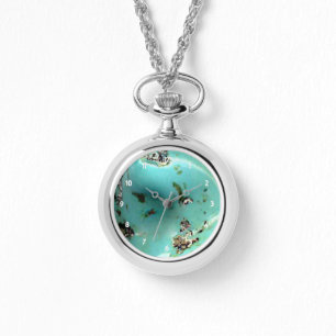 Turquoise Gemstone Image Women Silver Wrap-Around Watch